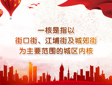 一核是指以街口街、江埔街及城郊街为主要范围的城区内核。两翼是指太平、鳌头镇。三带是指太平-鳌头-街口创新产业带、温泉-良口-吕田美丽健康发展带、流溪河全流域生态价值创新带